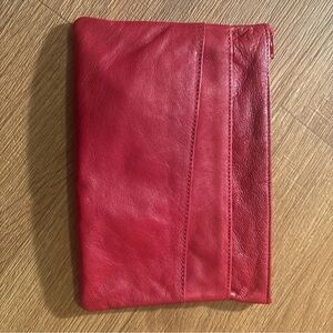 Italian Red Leather Clutch Bag Zippered With Two Front Pockets NWOT